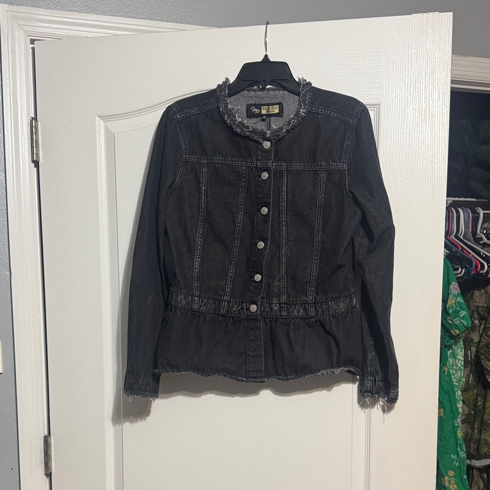 Suzanne Betro Black Jean Jacket with Frayed Edges